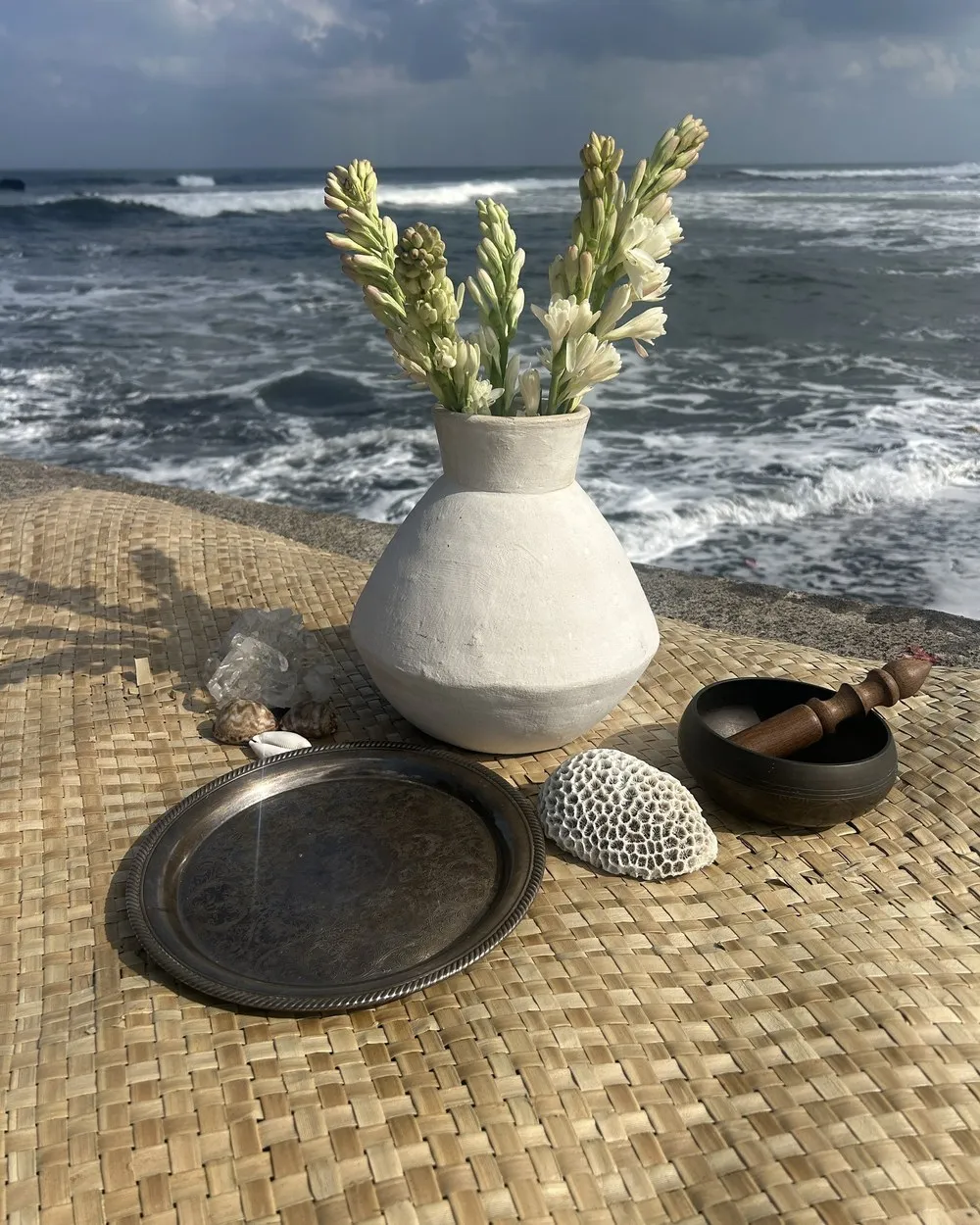Monthly Grief Circle altar by the ocean